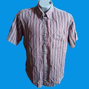 Vintage Mens Ivy League Shirt 1970's Striped Button-Up Short Sleeve USA CLassics